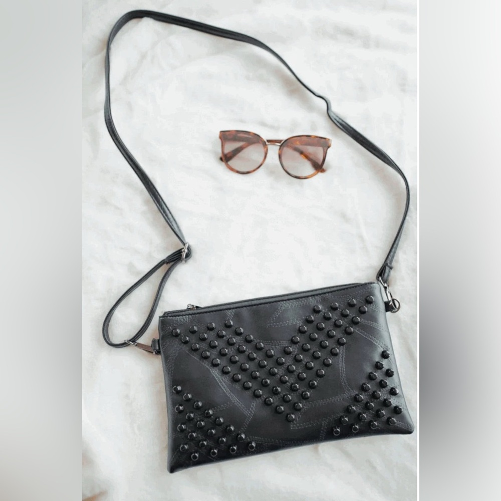 Soft Vegan Leather Studded Black Crossbody | EUC - Picture 2 of 12